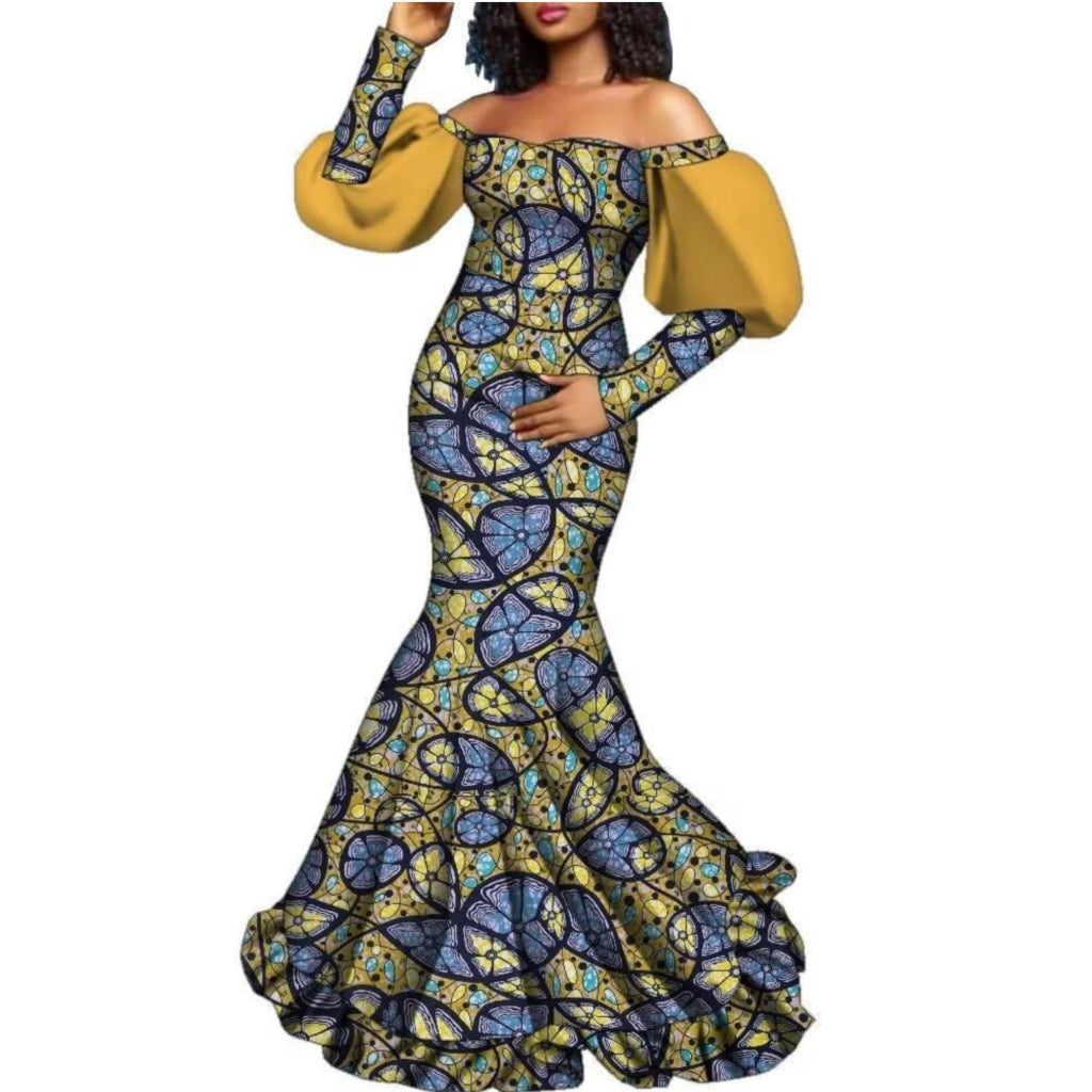 Buy African Women’s Dress – Long Sleeve Dashiki Print Off-Shoulder Wedding & Party Gown for only $62.40 at Flexi Africa!