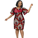 African Women’s Cotton Wax Print Dress – Dashiki Short Sleeve O - Neck Pencil Dress - Free Delivery Worldwide only at Flexi Africa