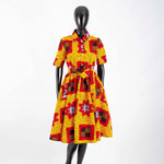 African Women’s Dress – Elegant V - Neck Short Sleeve High - Waist Formal Dress - Free Delivery Worldwide only at Flexi Africa