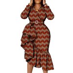 African Women’s Long Sleeve Dress – Wax Print Kitenge Ruffle Design with Irregular Hem Party Gown - Free Delivery Worldwide only at Flexi Africa