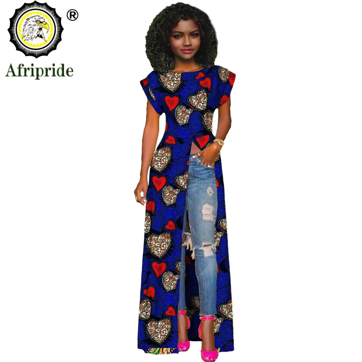 African Women's Long Trench Coat – Short Sleeve Bazin Riche Overcoat - Free Delivery Worldwide only at Flexi Africa