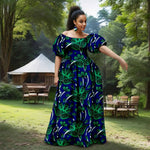 African Women’s Strapless Dress with Bubble Sleeves & Matching Earrings - Free Delivery Worldwide only at Flexi Africa