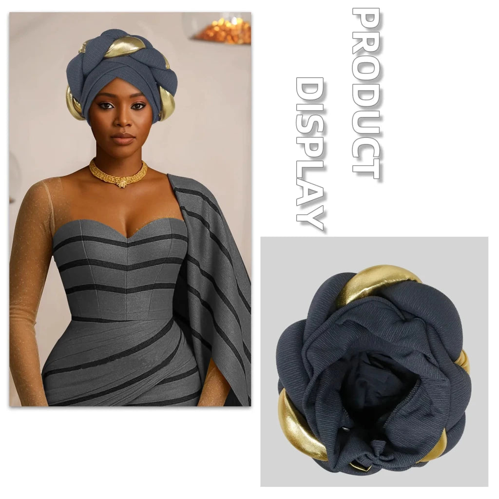 Already Made Big Braid Turban Cap – Nigerian Aso Oke Auto Gele Party Headwrap - Free Delivery Worldwide only at Flexi Africa
