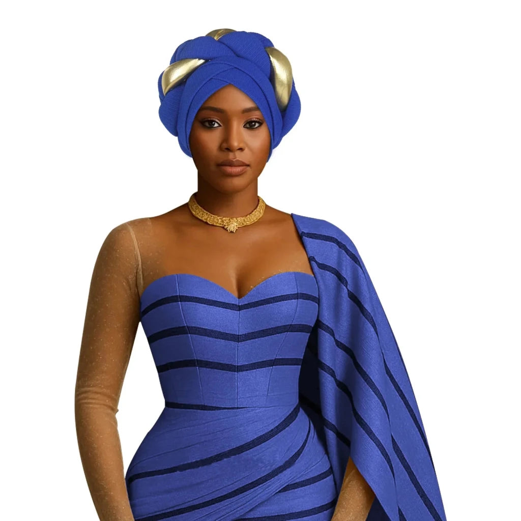 Already Made Big Braid Turban Cap – Nigerian Aso Oke Auto Gele Party Headwrap - Free Delivery Worldwide only at Flexi Africa
