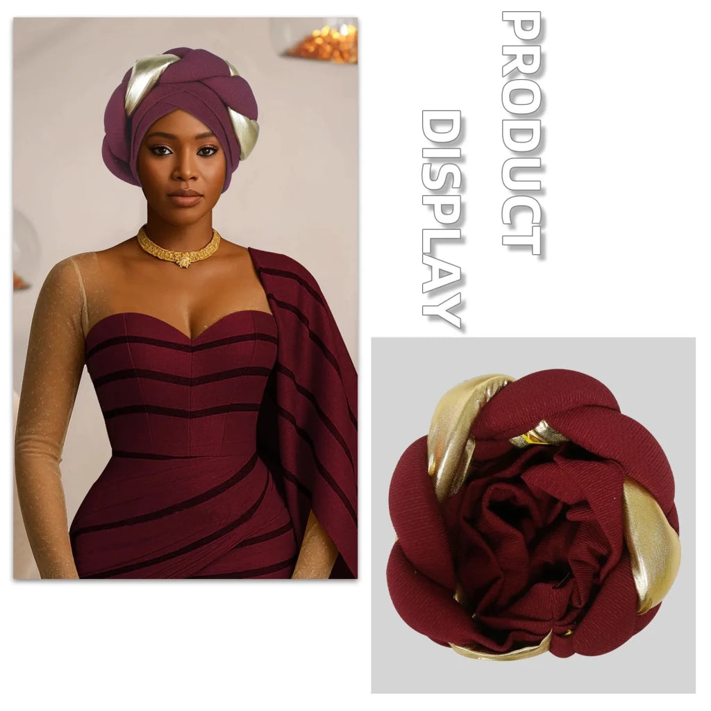 Already Made Big Braid Turban Cap – Nigerian Aso Oke Auto Gele Party Headwrap - Free Delivery Worldwide only at Flexi Africa