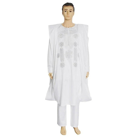 Authentic African Style: Men's Embroidered Agbada Suit Set with Traditional Robes, Long Sleeve Shirt, and Pants - Free Delivery Worldwide only at Flexi Africa