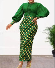 Autumn Dashiki Bodycon Maxi Dress: Elegant African Fashion for Women (S - 2XL) - Flexi Africa - Free Delivery Worldwide only at www.flexiafrica.com