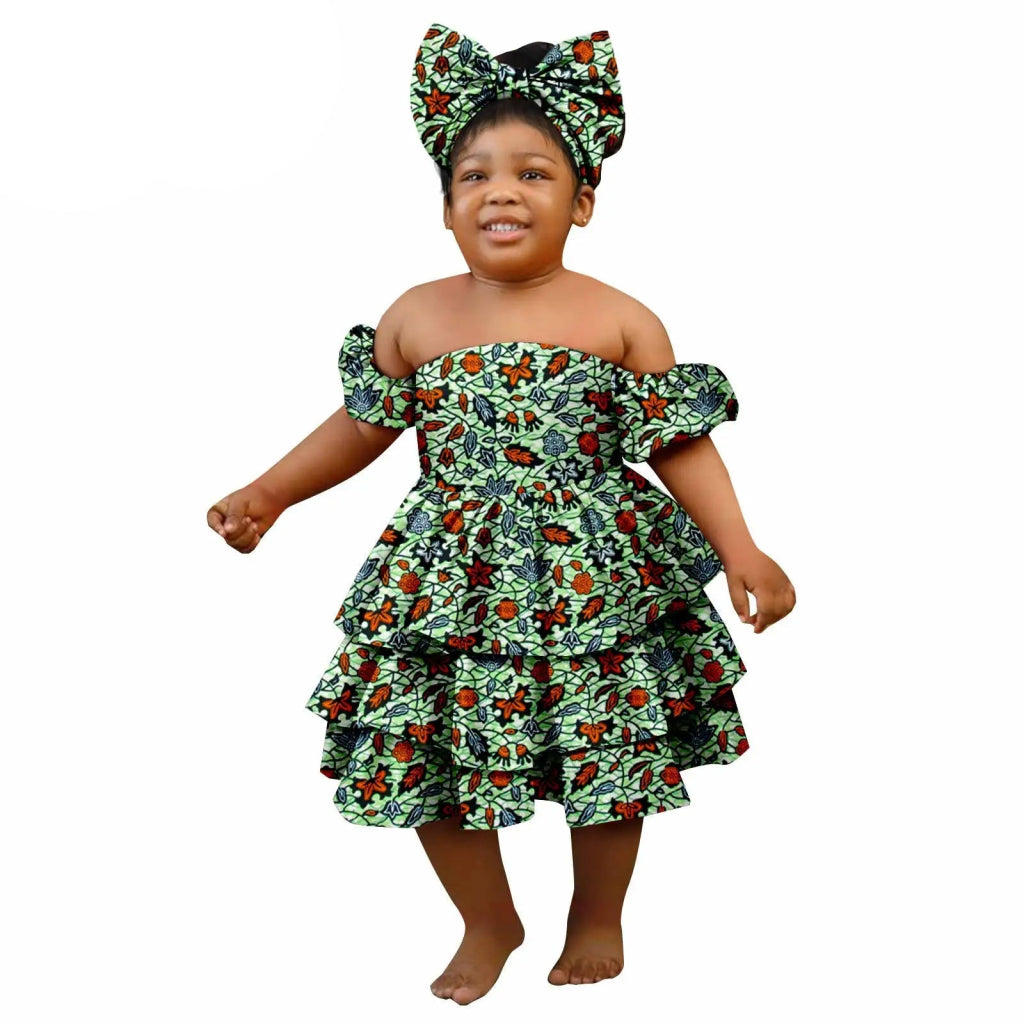 Bazin Riche African Ankara Party Dress for Girls – Multilayer Ruffle Design - Free Delivery Worldwide only at Flexi Africa