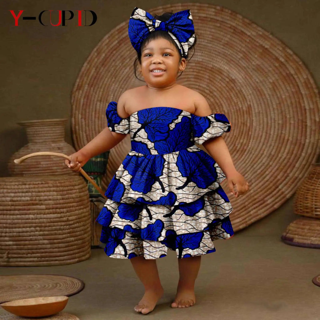 Bazin Riche African Ankara Party Dress for Girls – Multilayer Ruffle Design - Free Delivery Worldwide only at Flexi Africa