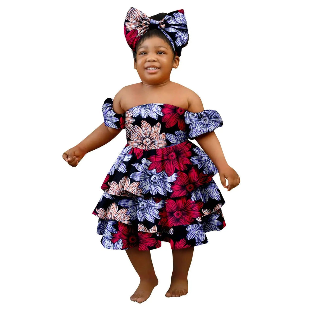 Bazin Riche African Ankara Party Dress for Girls – Multilayer Ruffle Design - Free Delivery Worldwide only at Flexi Africa
