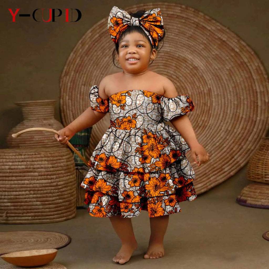 Bazin Riche African Ankara Party Dress for Girls – Multilayer Ruffle Design - Free Delivery Worldwide only at Flexi Africa