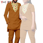 Bazin Riche Couple Outfit – Women’s Jacquard Top & Pants Set with Matching Men’s Kaftan Party Wear - Free Delivery Worldwide only at Flexi Africa