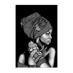 Black and White African Portrait Canvas Painting: Elegant Wall Art for Living Room and Home Décor - Flexi Africa - FREE POST