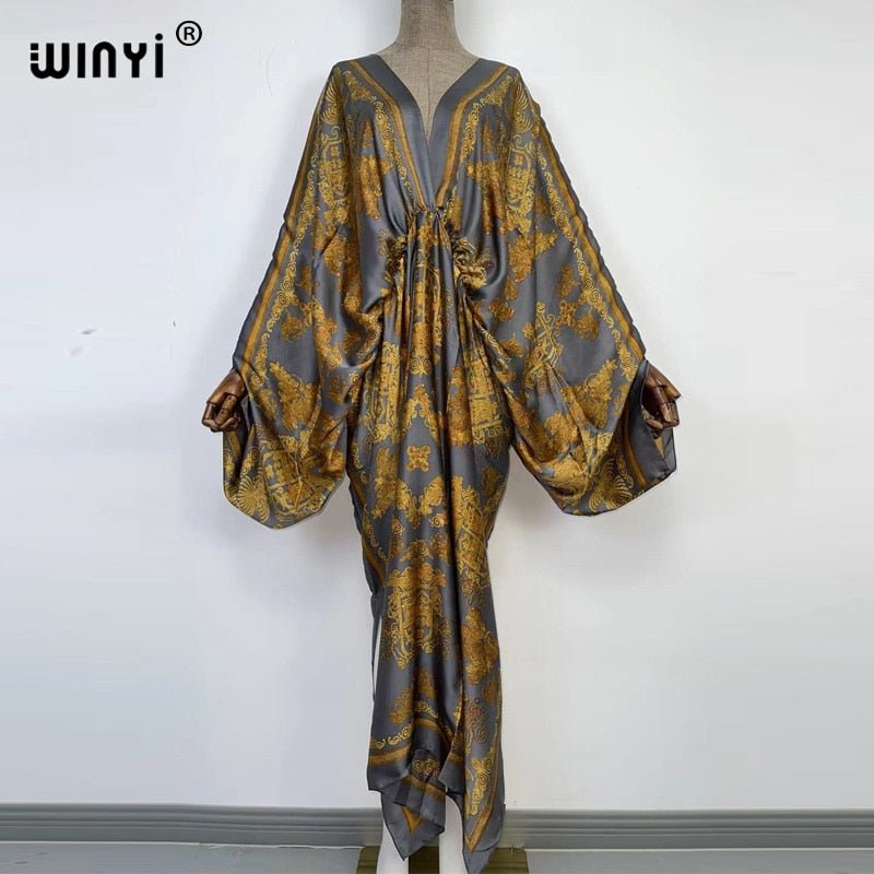 Bohemian Elegance: Silk Rayon Maxi Beach Dress with Hand-Rolled Feel - Flexi Africa - Free Delivery www.flexiafrica.com