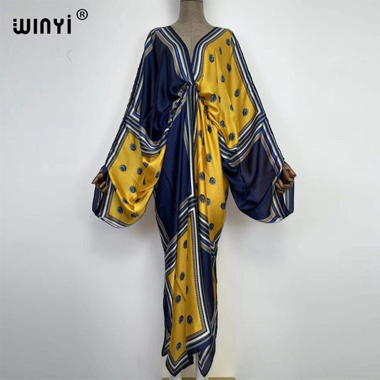 Bohemian Elegance: Silk Rayon Maxi Beach Dress with Hand-Rolled Feel - Flexi Africa - Free Delivery www.flexiafrica.com