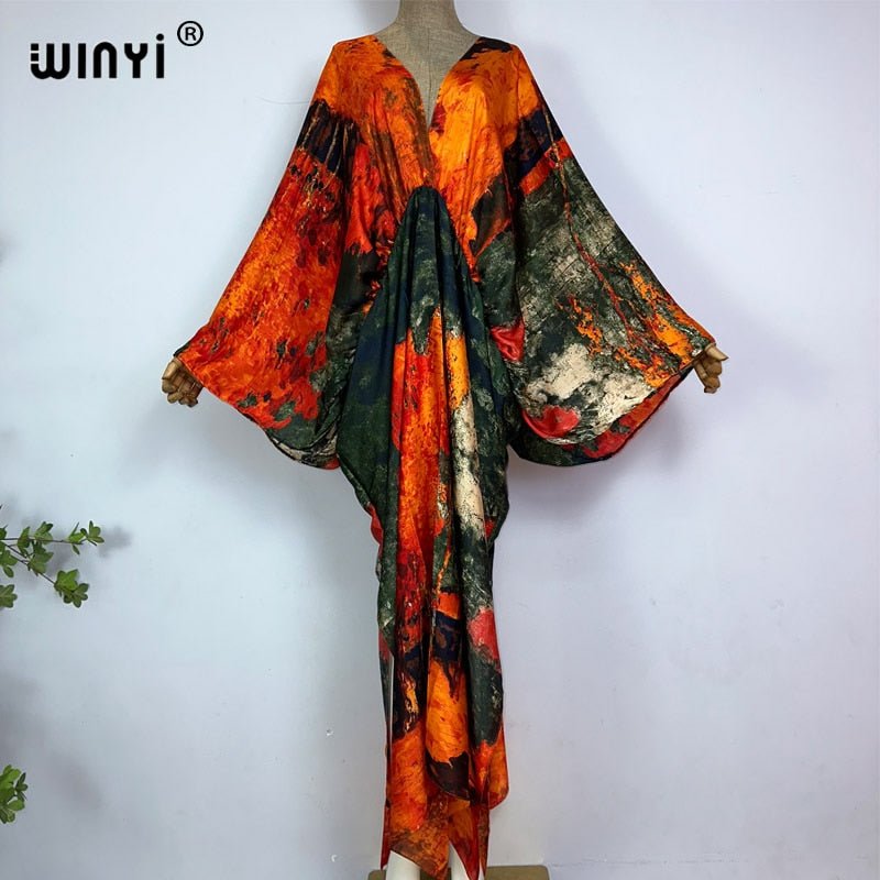 Bohemian Elegance: Silk Rayon Maxi Beach Dress with Hand-Rolled Feel - Flexi Africa - Free Delivery www.flexiafrica.com