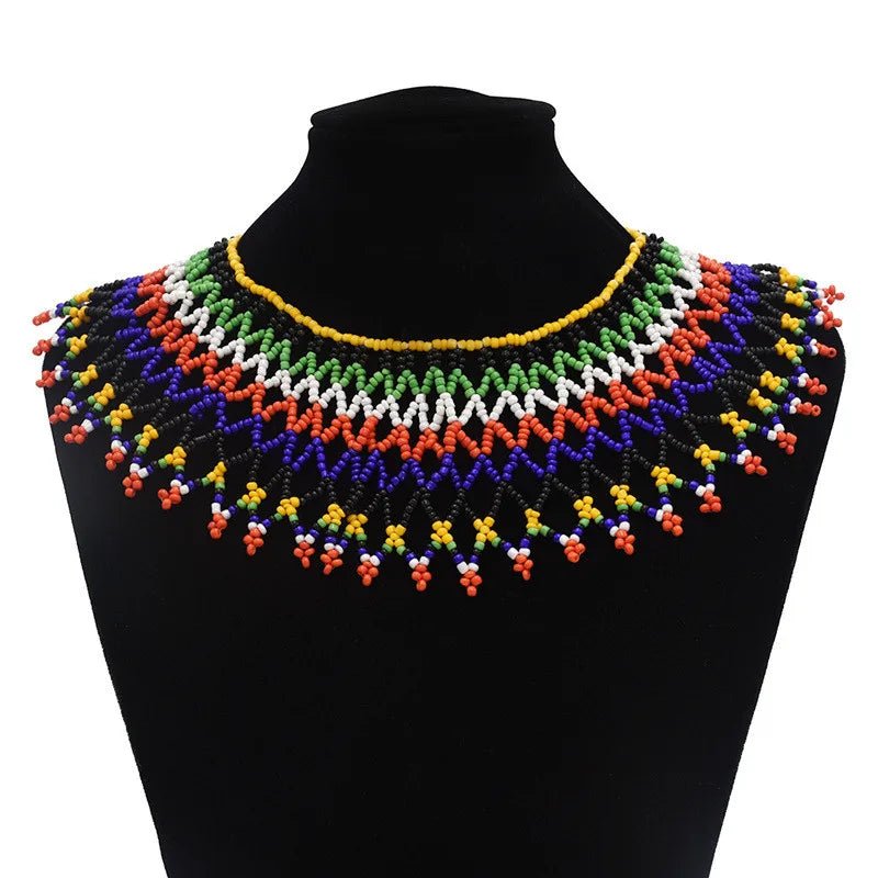 Bohemian Multicolored Beaded Choker: Vibrant Tribal Necklace for Women's Party Wear - Flexi Africa - Flexi Africa offers Free Delivery Worldwide - Vibrant African traditional clothing showcasing bold prints and intricate designs