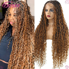 Boho Wig Braid African Synthetic Curly Wigs Full Lace Front Braided Wigs For Black Women Knotless Box Braids Lace Wigs - Free Delivery Worldwide only at Flexi Africa