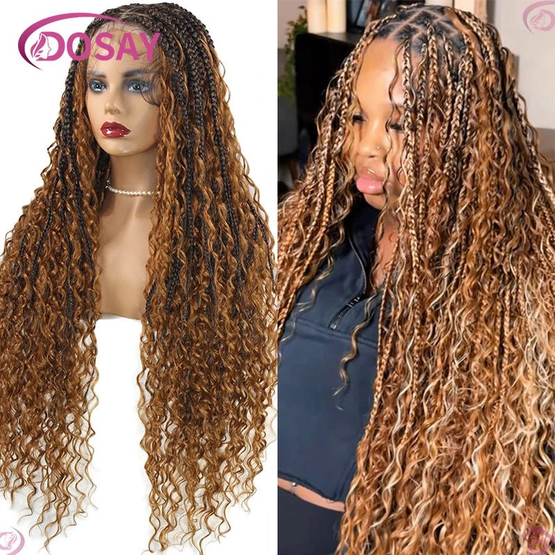 Boho Wig Braid African Synthetic Curly Wigs Full Lace Front Braided Wigs For Black Women Knotless Box Braids Lace Wigs - Free Delivery Worldwide only at Flexi Africa