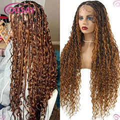 Boho Wig Braid African Synthetic Curly Wigs Full Lace Front Braided Wigs For Black Women Knotless Box Braids Lace Wigs - Free Delivery Worldwide only at Flexi Africa