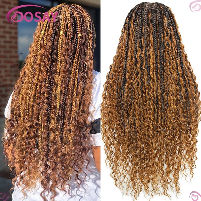 Boho Wig Braid African Synthetic Curly Wigs Full Lace Front Braided Wigs For Black Women Knotless Box Braids Lace Wigs - Free Delivery Worldwide only at Flexi Africa