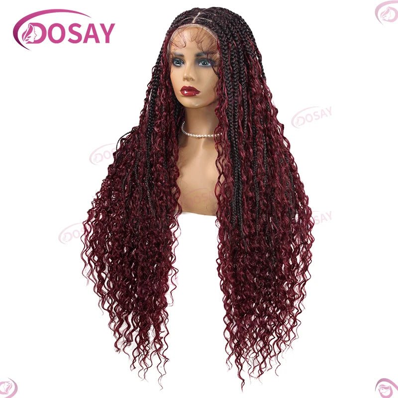 Boho Wig Braid African Synthetic Curly Wigs Full Lace Front Braided Wigs For Black Women Knotless Box Braids Lace Wigs - Free Delivery Worldwide only at Flexi Africa