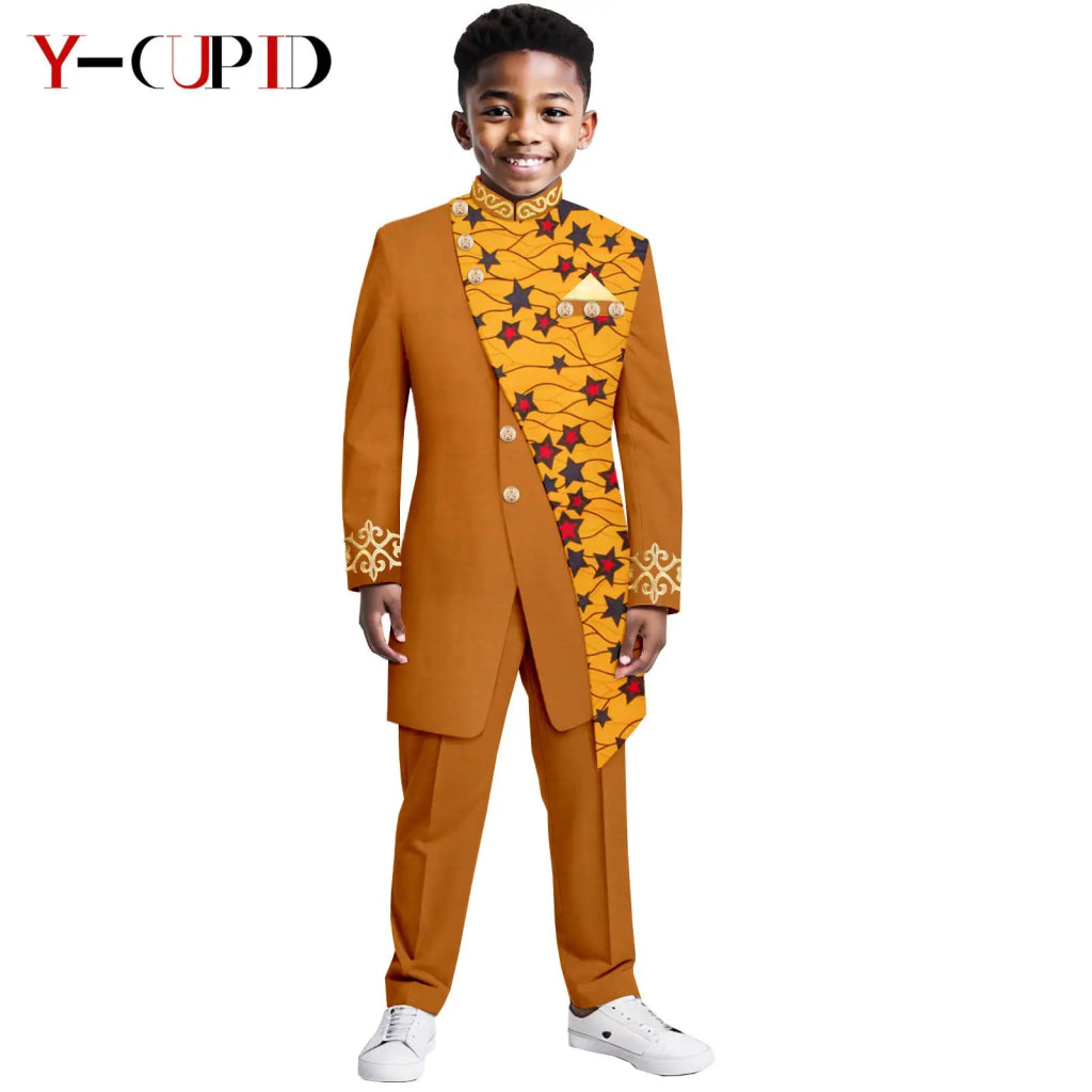 Boys African Dashiki Suit – Bazin Riche Formal Jacket & Pant Set - Free Delivery Worldwide only at Flexi Africa