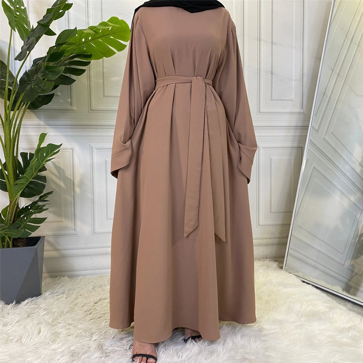 Chic and Modest: Muslim Fashion Hijab Dubai Abaya Long Dresses with Sashes for Women - Free Delivery Worldwide only at Flexi Africa