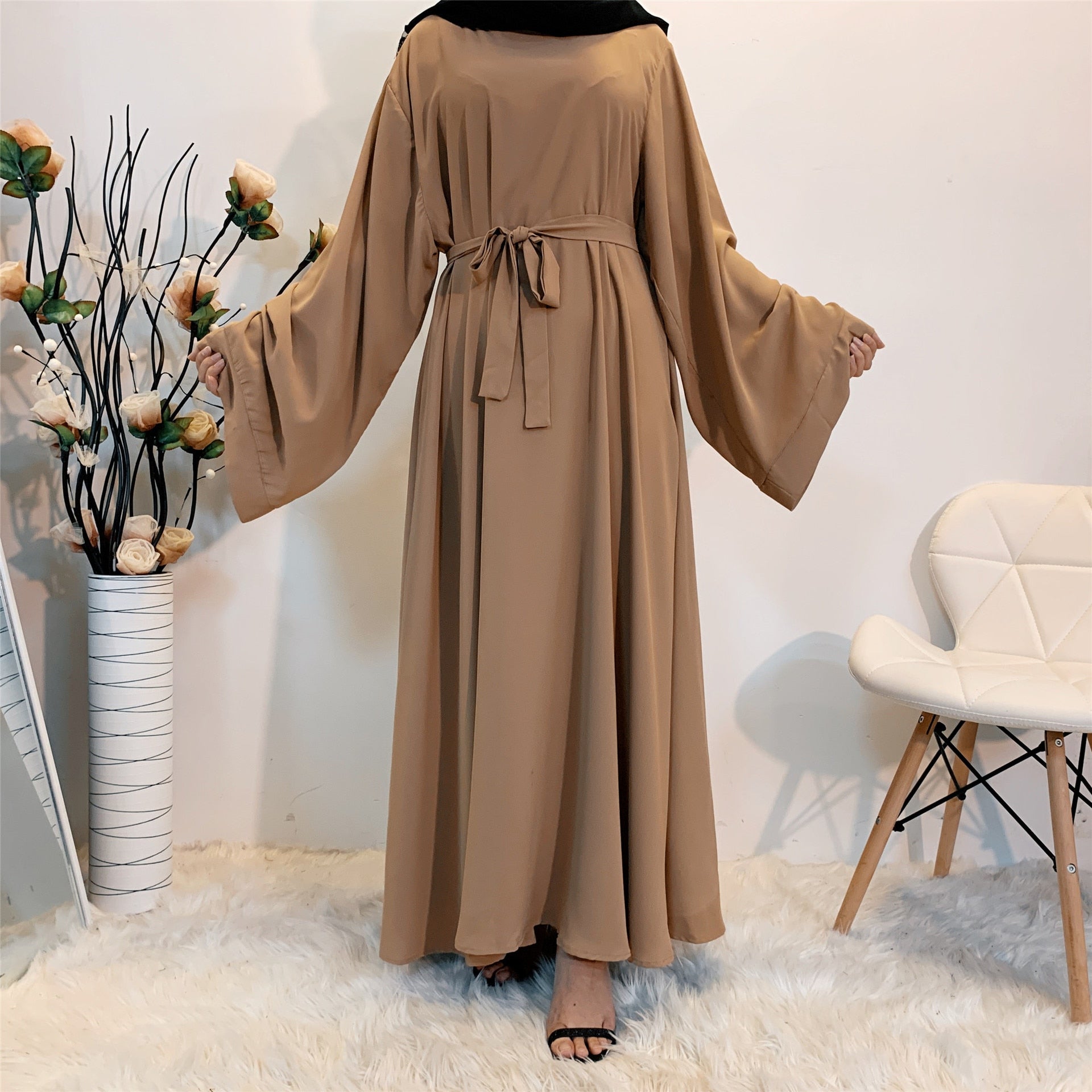 Chic and Modest: Muslim Fashion Hijab Dubai Abaya Long Dresses with Sashes for Women - Free Delivery Worldwide only at Flexi Africa