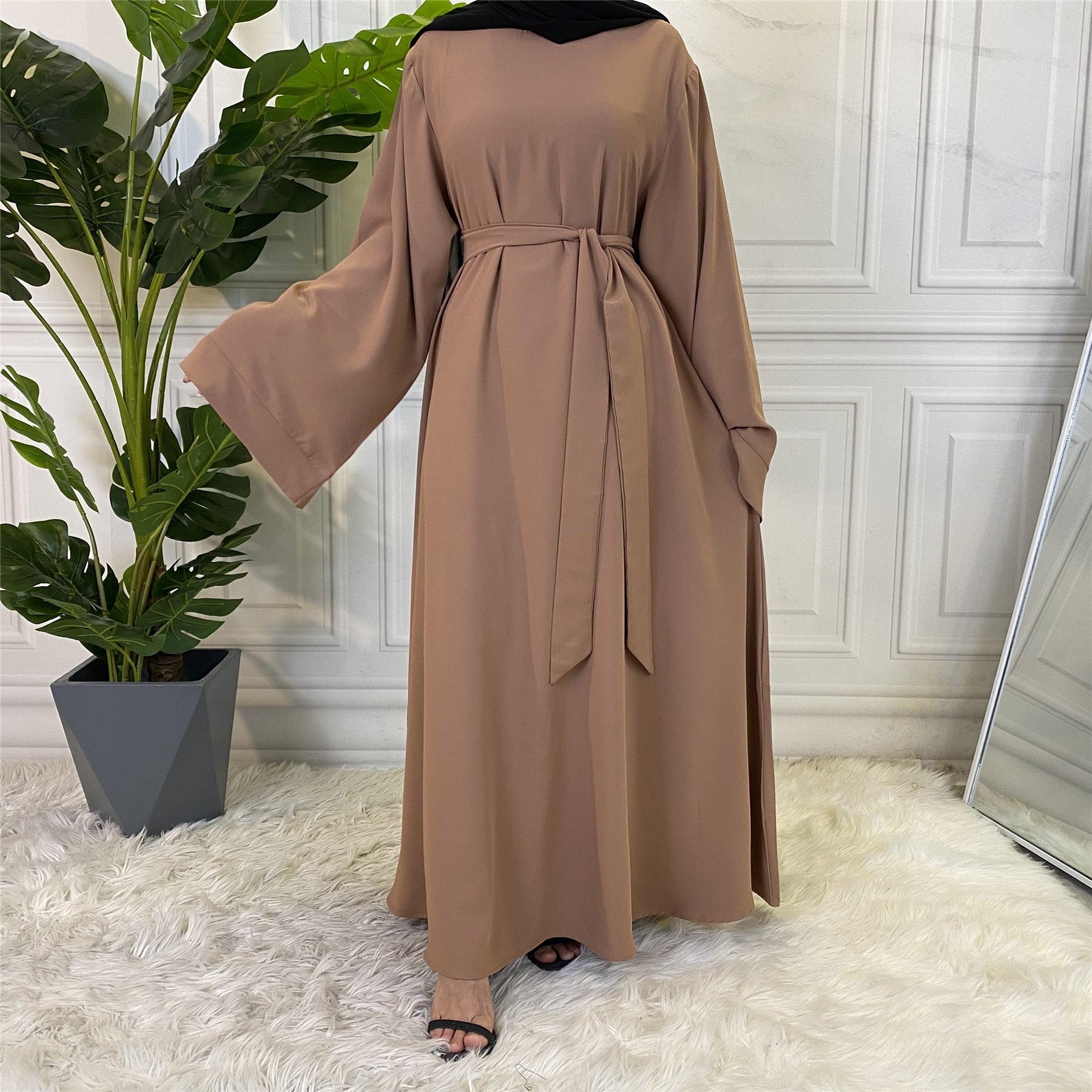 Chic and Modest: Muslim Fashion Hijab Dubai Abaya Long Dresses with Sashes for Women - Free Delivery Worldwide only at Flexi Africa