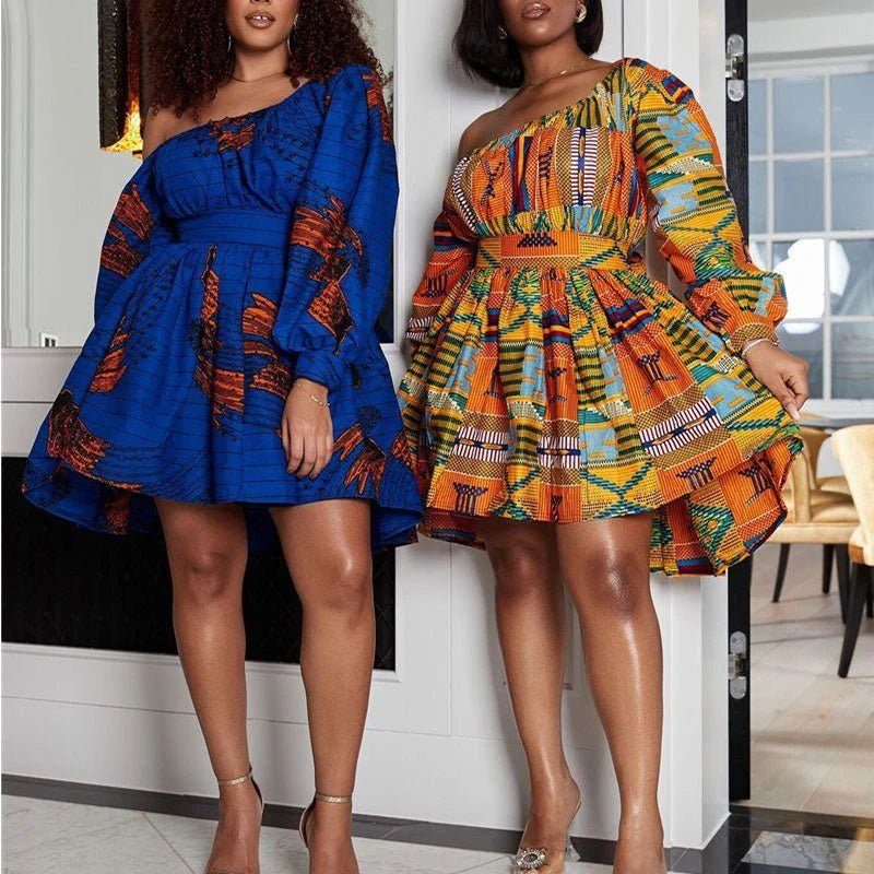 Chic Dashiki: Off-Shoulder Mini Dress with Tribal Flair – Elevate Your African Fashion - Free Delivery Worldwide