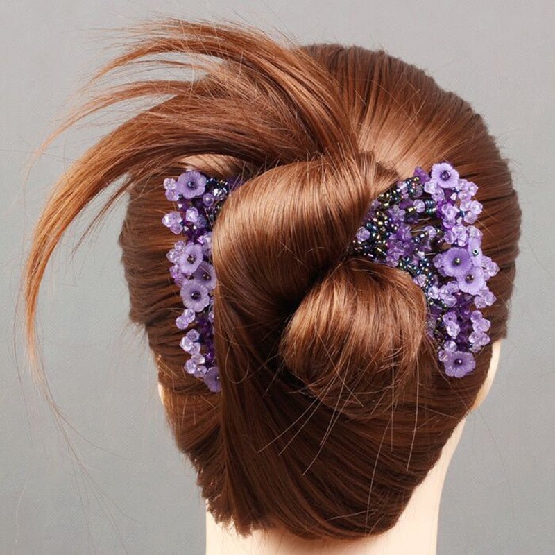 Comb Clip for Women Beaded Flower Barrette Hairpin Elastic Double Combs Clips Hair Accessories - Flexi Africa - Free Delivery