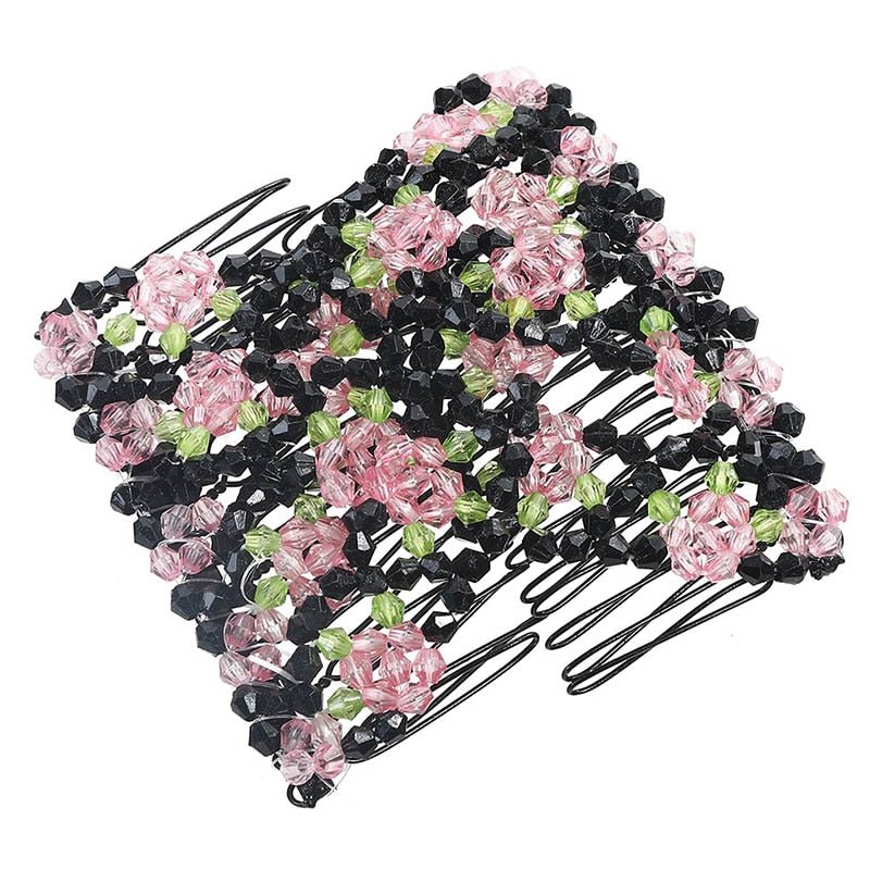 Comb Clip for Women Beaded Flower Barrette Hairpin Elastic Double Combs Clips Hair Accessories - Flexi Africa - Free Delivery