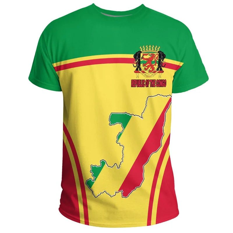 Congo Coat of Arms Graphic T-Shirt – Men’s & Kids’ 3D Print Summer Short Sleeve Casual Top - Free Delivery Worldwide only at Flexi Africa