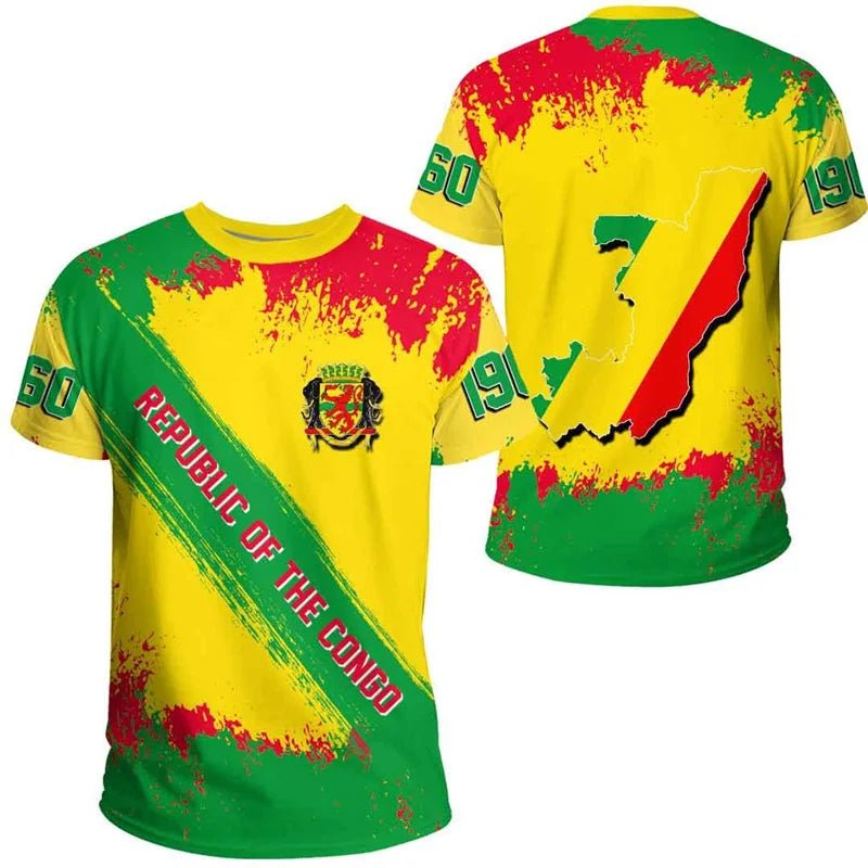 Congo Coat of Arms Graphic T-Shirt – Men’s & Kids’ 3D Print Summer Short Sleeve Casual Top - Free Delivery Worldwide only at Flexi Africa