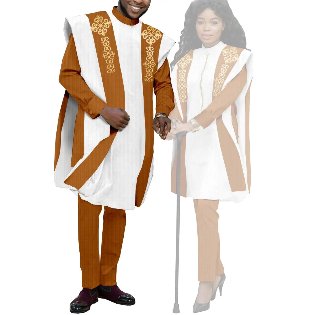 Couples Agbada Set – Men’s Traditional 3PC Suit & Women’s Matching Outfit - Free Delivery Worldwide only at Flexi Africa