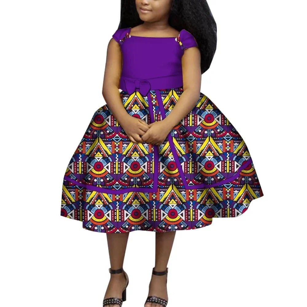 Cute Ankara Girls Dress – Bazin Riche African Print Bow Tie Party Outfit for Kids - Free Delivery Worldwide only at Flexi Africa