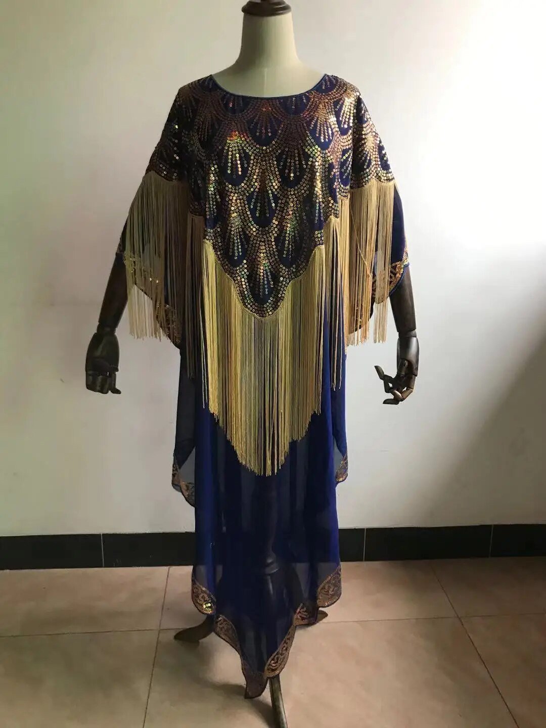 Dashiki Abaya: Timeless African Elegance in Chiffon with Tassel Sequins - Flexi Africa - Flexi Africa offers Free Delivery Worldwide - Vibrant African traditional clothing showcasing bold prints and intricate designs