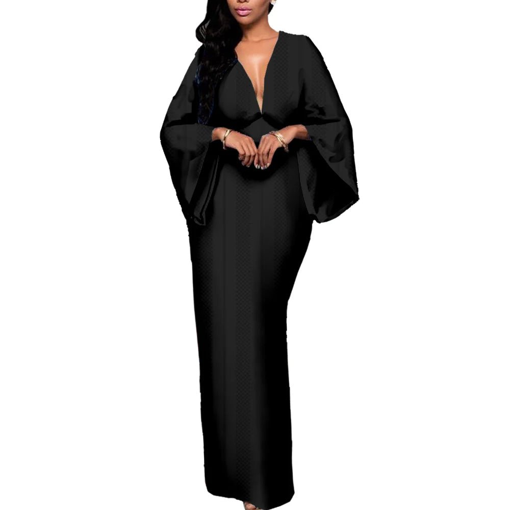 Dashiki African Couple Clothing – Sexy V - Neck Women’s Prom Dress with Matching Men’s Shirt & Pants Set - Free Delivery Worldwide only at Flexi Africa