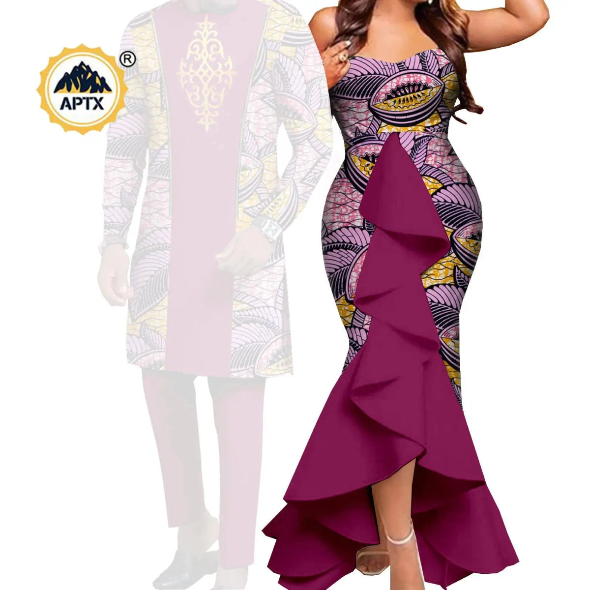 Dashiki African Couple Wedding Set – Women’s Mermaid Dress & Matching Men’s Bazin Riche Shirt and Pants - Free Delivery