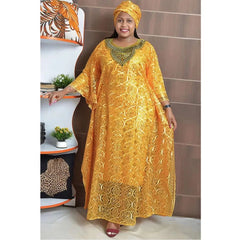 Dashiki African Dresses for Women Spring Summer African Women Blue Yellow O - neck Long Dress Inner and Headtie African Clothes - Free Delivery Worldwide only at Flexi Africa