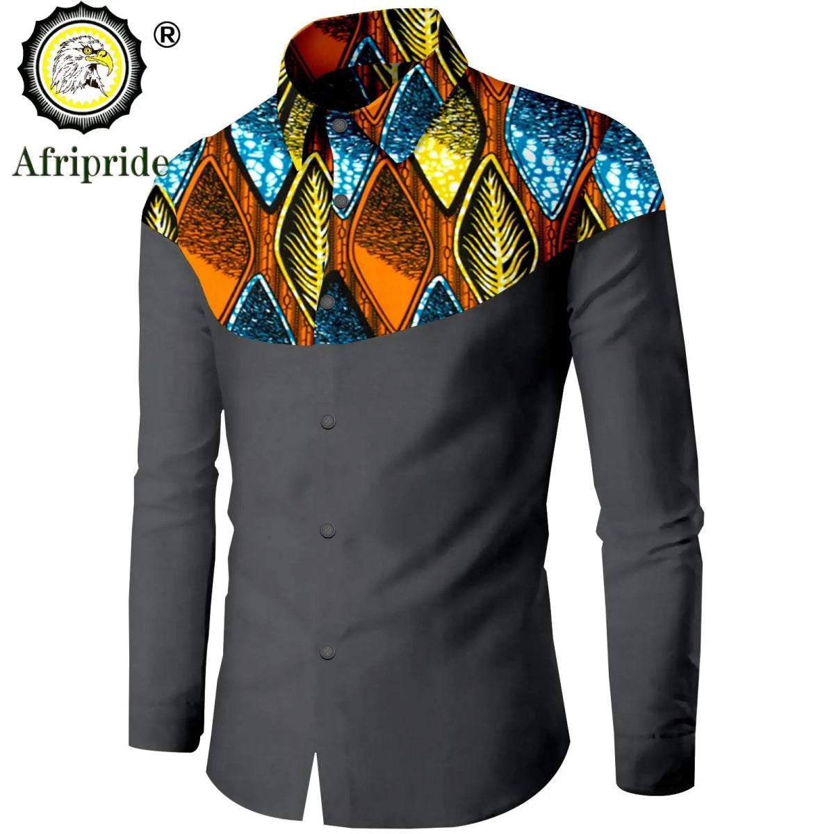 Dashiki African Men’s Long Sleeve Shirt – Ankara Print Single - Breasted Dress Shirt - Free Delivery Worldwide only at Flexi Africa