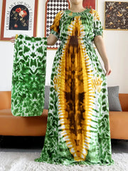 Dashiki Cotton Floral Print Dress for Women - Vibrant Tie-dye Design, Short Sleeves - Flexi Africa - www.flexiafrica.com