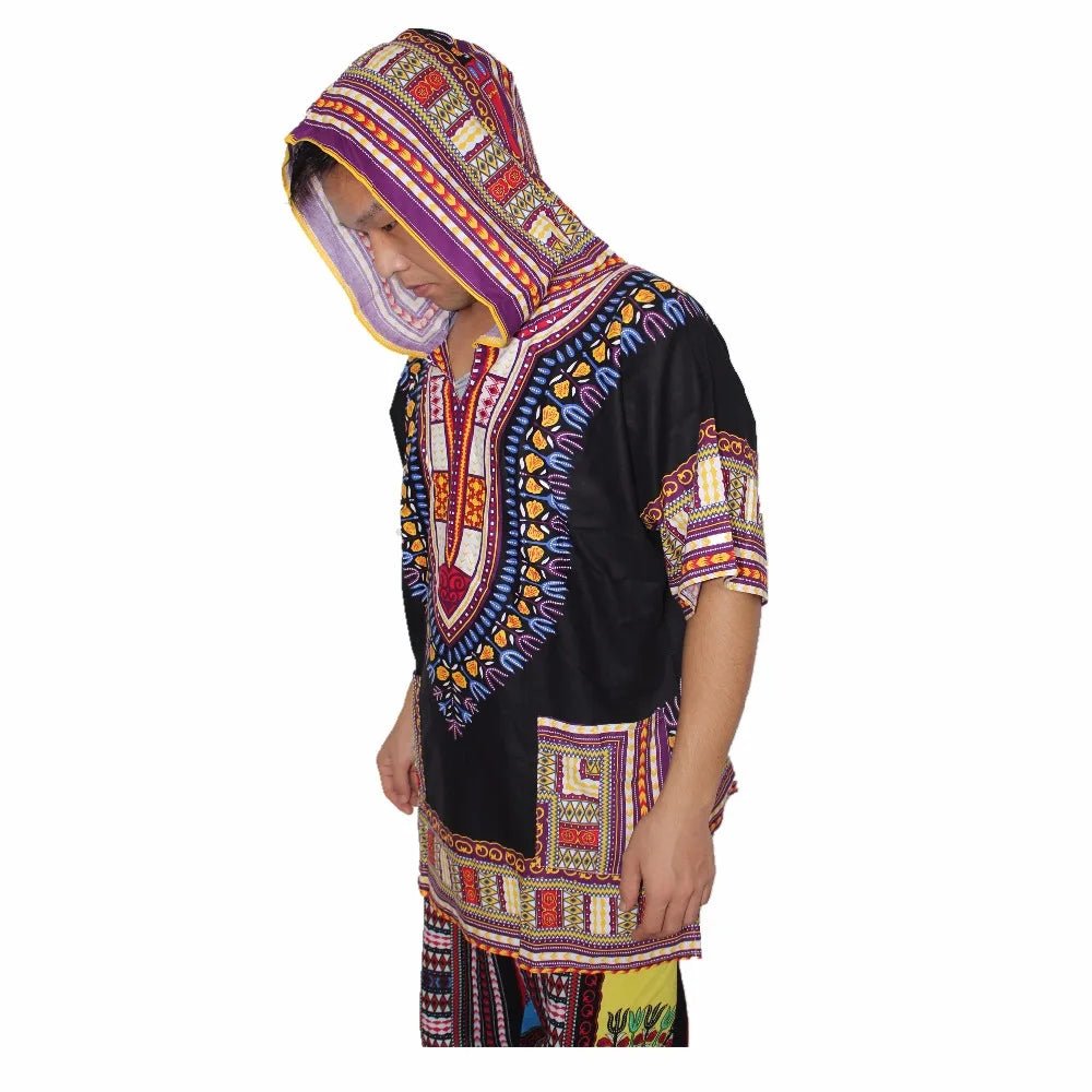 Dashiki-Inspired Hoodies: Relaxed Fit, Authentic African Dashiki Fabric, 100% Cotton, Unisex Fashion Kimono Hooded Attire