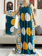 Dashiki Maxi Elegance: Sleeveless Cotton Summer Dress with Matching Scar - Flexi Africa - Free Delivery Worldwide