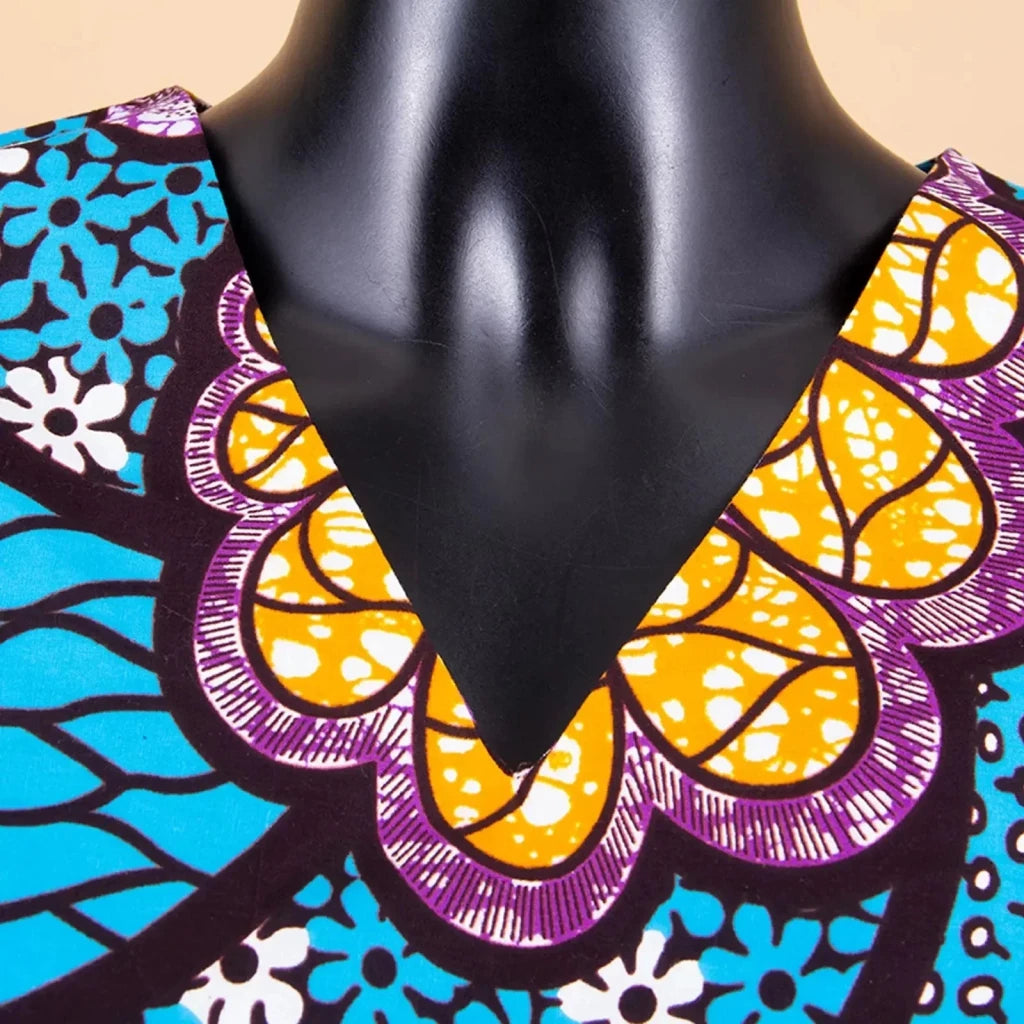 Dashiki Print Bodycon Maxi Dress – Women’s African V - Neck Flare Sleeve Party & Formal Gown - Free Delivery Worldwide only at Flexi Africa
