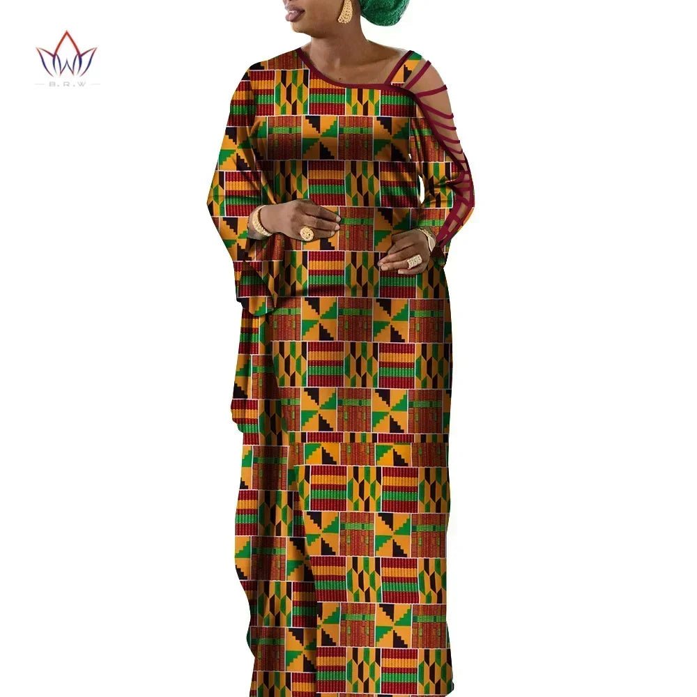 Dashiki Print Mermaid Party Dress for Women – African Cotton Evening Gown with Cut - Out Sleeves - Free Delivery Worldwide only at Flexi Africa