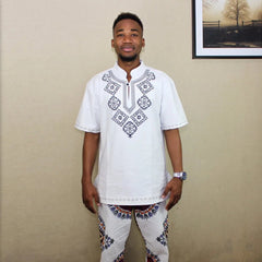Dashikiage Mens African VINTAGE TUNIC Woven High Quality Embroidered T-shirt Fringe ETHNIC Dashiki Hippy Festival Tops - Free Delivery Worldwide only at Flexi Africa
