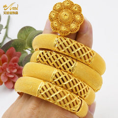 Designer African Bracelet: 24K Gold-Colored Bangles for Women, Luxury Wedding Jewelry - Flexi Africa - www.flexiafrica.com