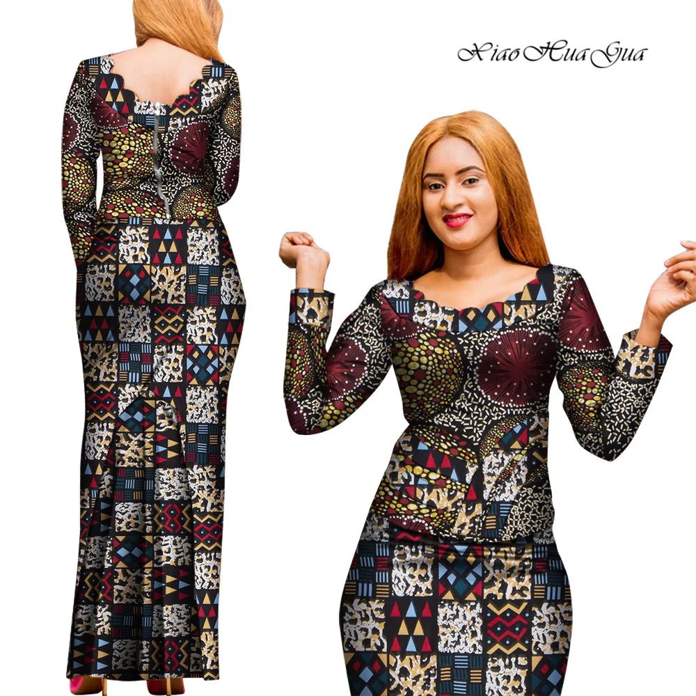 Elegant 2PC African Skirt and Top Set – Long Sleeve Blouse and Matching Maxi Skirt for Women - Free Delivery Worldwide only at Flexi Africa